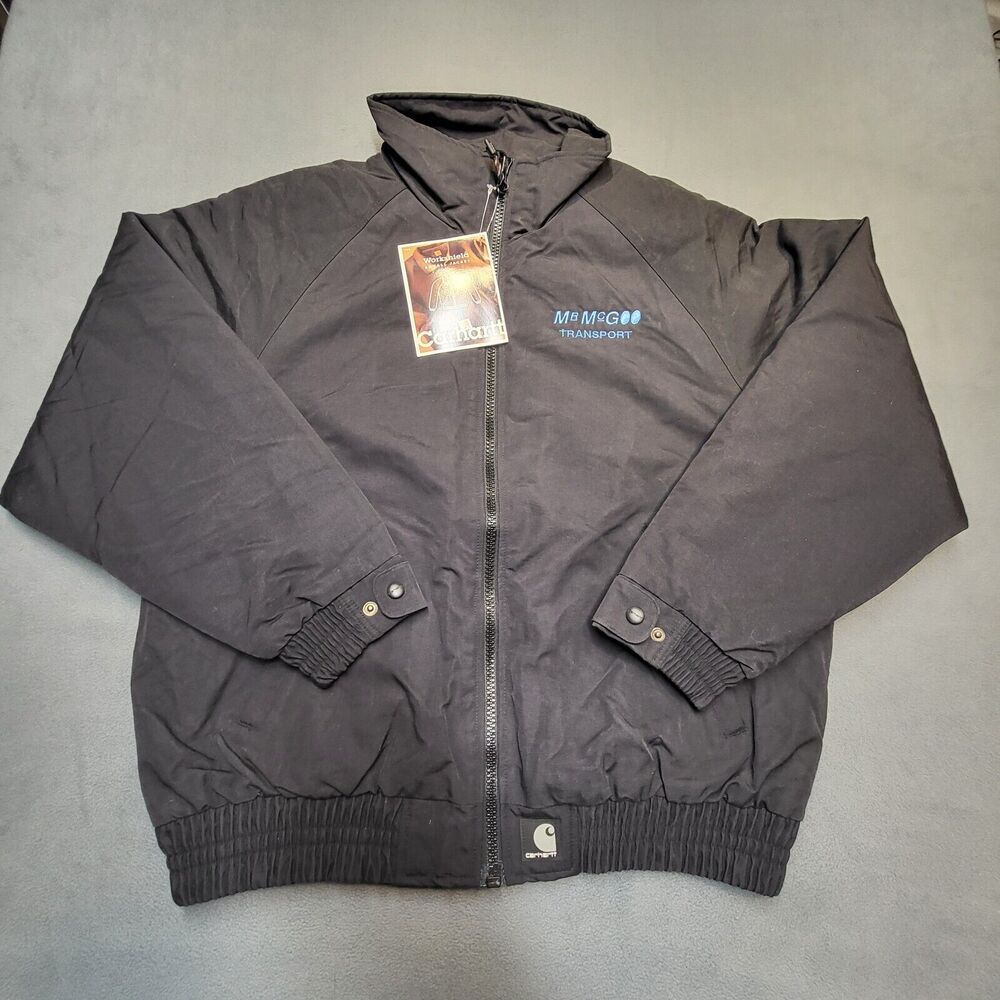 Carhartt Jacket Mens L Black J72 Workshield Fleece Lined Trucking Embroidered
